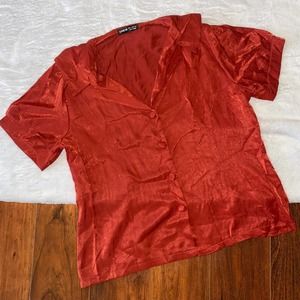 Women's Shein Silky Orange Button Up Blouse size M